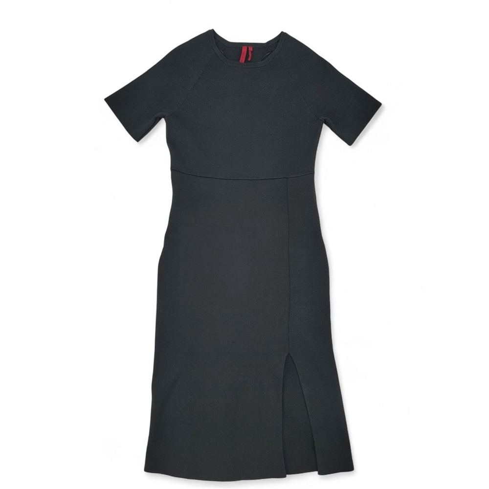 Love Scarlett Black Midi Dress Small Knit Slit Hem Classic Minimalist EUC